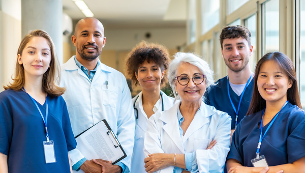 A group of medical professionals standing together smiling.