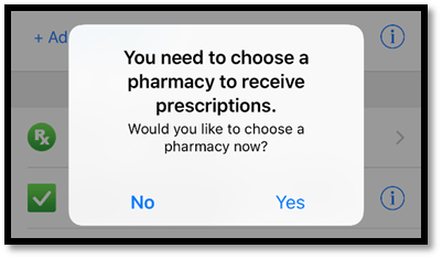 BayCareAnywhere screen for selecting a pharmacy