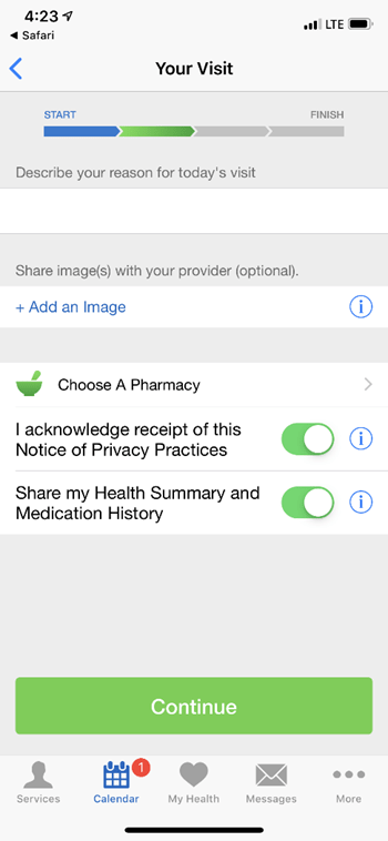 BayCareAnywhere screen for your visit