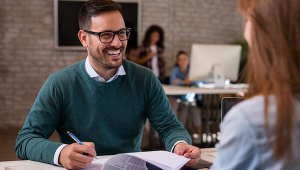 job applicant talking to a recruiter
