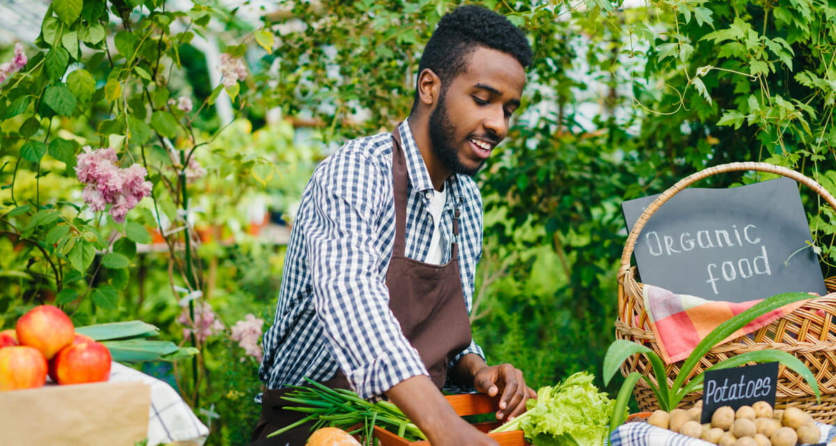 man selling product farmers market man selling product farmers market