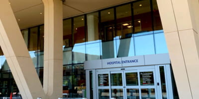 The new main entrance to St. Joseph's Hospital is in the new tower.