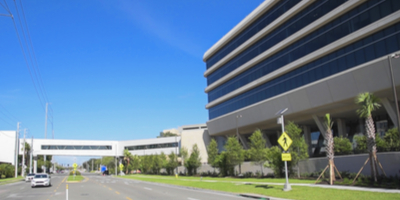 A view of the new tower at St. Joseph's Hospital and the new pedestrian bridge that connects to St. Joseph's Women's Hospital