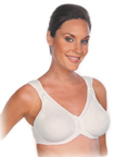 Dark-haired woman wearing a breastfeeding bra
