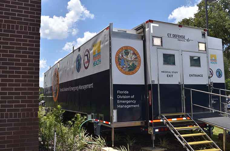 Staff door of mobile ICU at Winter Haven Hospital