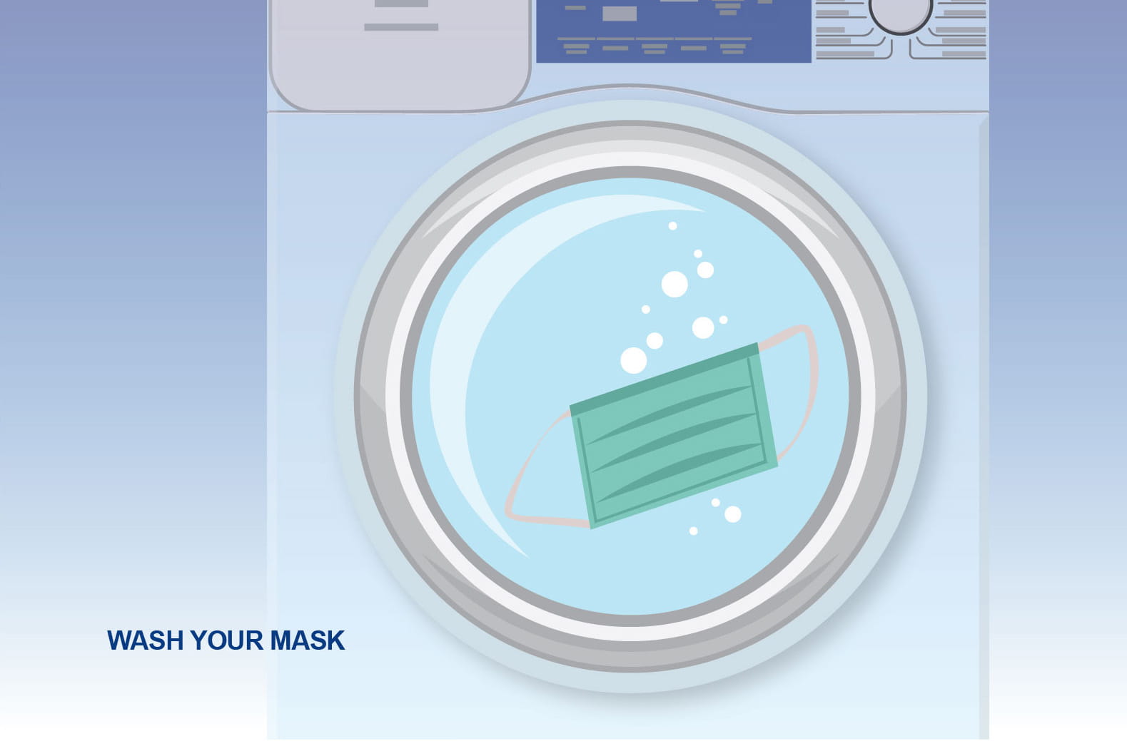 Illustratoin of a cloth mask being washed