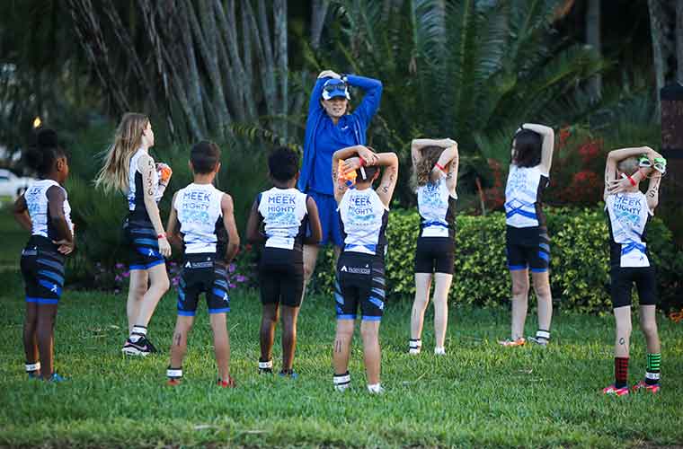 Woodlawn students warming up for triathlon