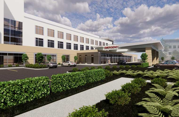 An artist's rendering of the future Emergency Center at St. Anthony's Hospital includes a covered drop off area for patients.