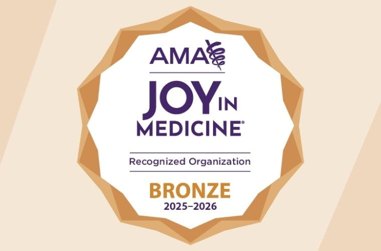 Bronze-level AMA Joy in Medicine® recognition badge for 2025–2026, awarded to recognized organizations.