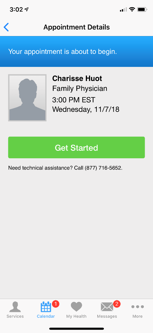 BayCareAnywhere screen for appointment details