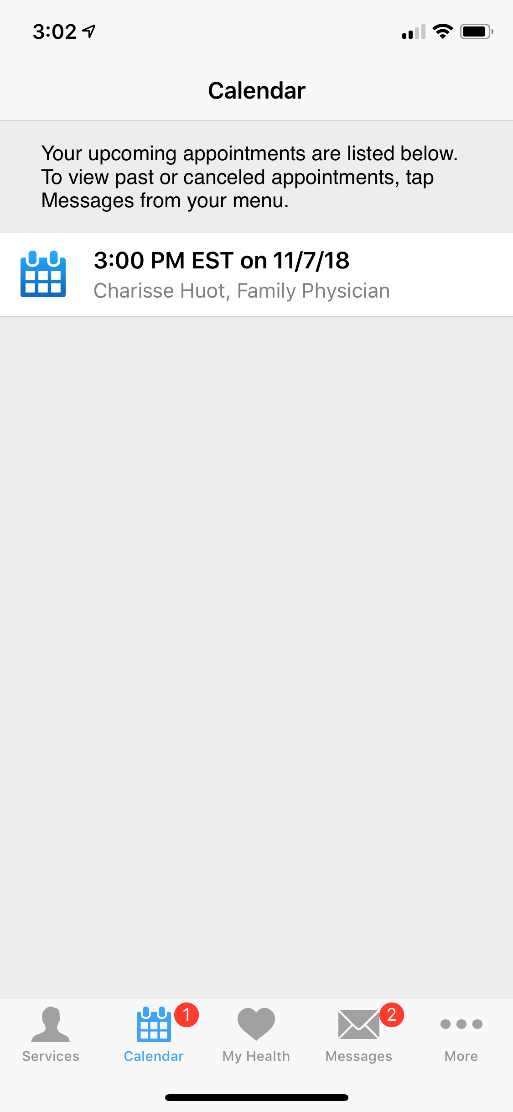 BayCareAnywhere screen for calendar notification