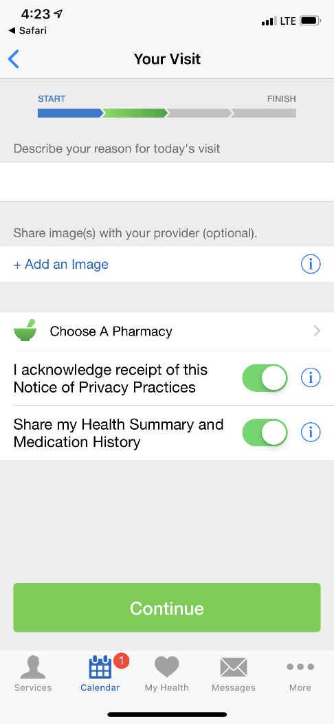 BayCareAnywhere screen for your visit